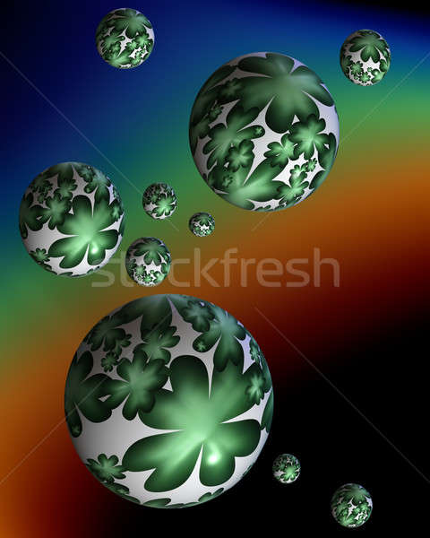 Shamrock, four leafed clover bubbles  floating over the rainbow Stock photo © Artida