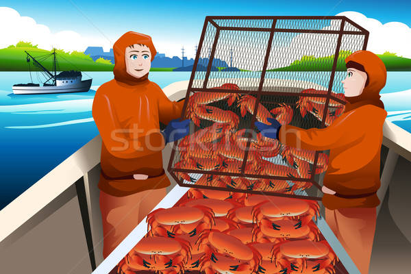 Crab fishermen catching crabs in the sea Stock photo © artisticco