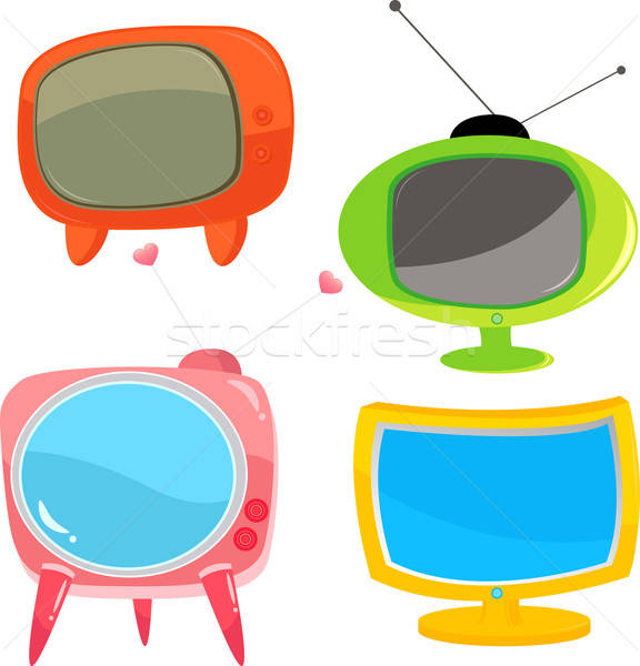 Foto stock: Televisão · conjunto · colorido · vintage · mídia · desenho