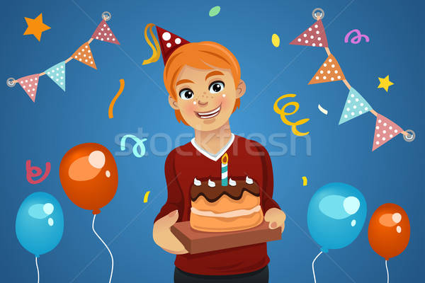 Stockfoto: Verjaardag · jongen · verjaardagstaart · kind · cake