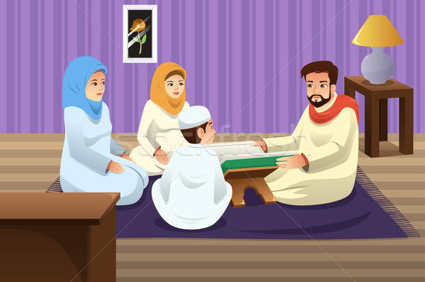 Muslim Family Studying Quran at Home Stock photo © artisticco