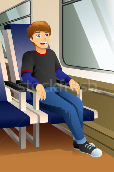 Young Man Sitting in a Bus or Train Illustration Stock photo © artisticco