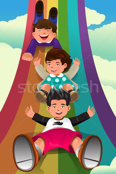 Children sliding down the rainbow Stock photo © artisticco