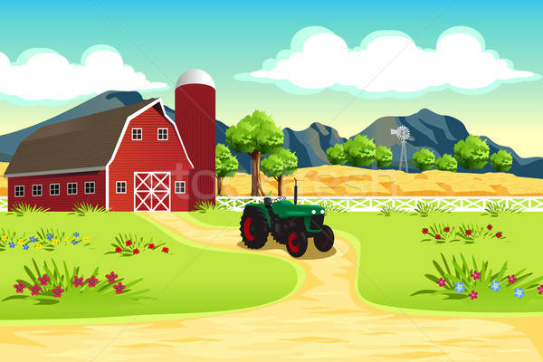 ilustração de fazenda de desenhos animados coloridos de trator