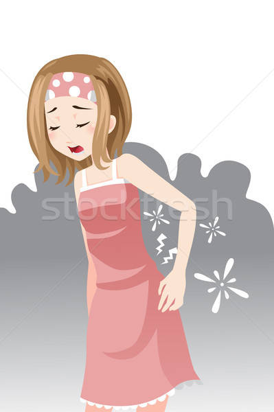 Foto stock: Mulher · dor · nas · costas · feminino · senhora · desenho · animado · ilustração