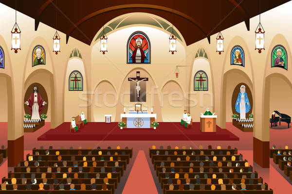 Lelkész templom ima rajz rajz vallásos Stock fotó © artisticco