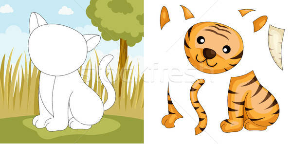 Tigre quebra-cabeça crianças jogo desenho animado ao ar livre Foto stock © artisticco