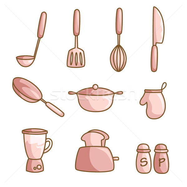 Cozinhar utensílios conjunto cozinha desenho animado colher Foto stock © artisticco