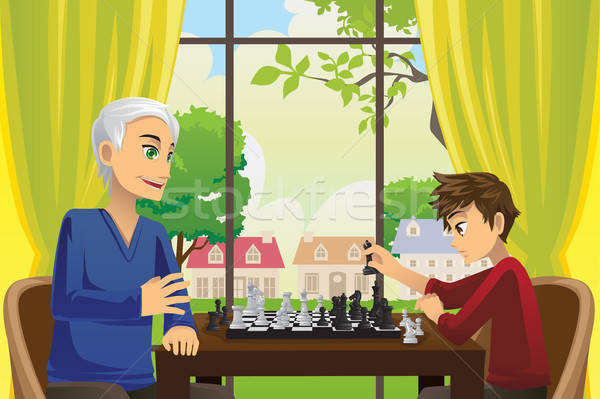 Grandfather and grandson playing chess Stock photo © artisticco