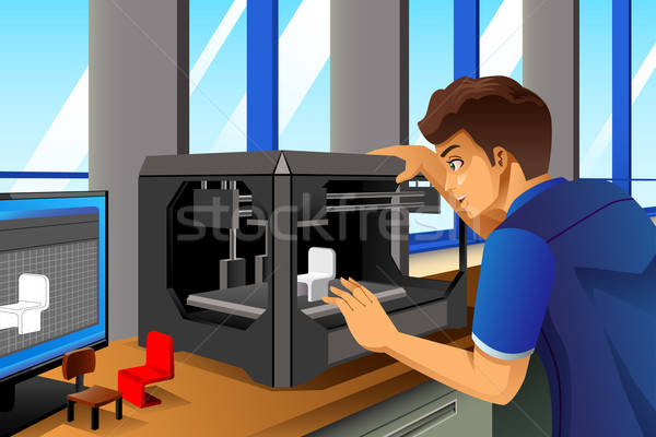 Man 3D printer mannelijke architect kantoor Stockfoto © artisticco
