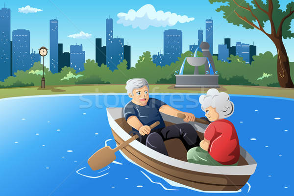 Couple de personnes âgées retraite heureux aviron bateau [[stock_photo]] © artisticco