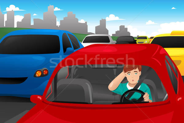 Férfi leragasztott forgalom autók városi rajz Stock fotó © artisticco