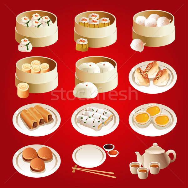 Dim sum iconen icon voedsel chinese tekening Stockfoto © artisticco