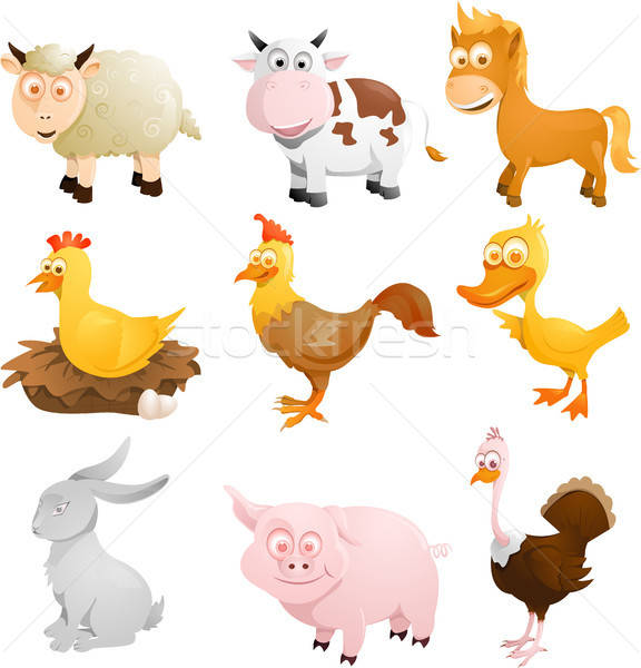 Foto stock: Animais · de · fazenda · grupo · vaca · coelho · porco · ovelha