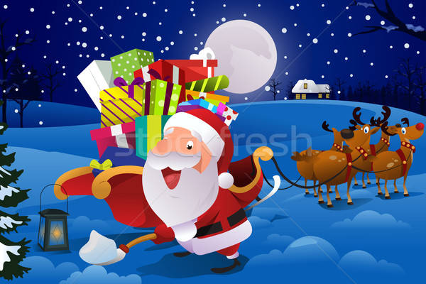 Santa Claus With Sleigh Shoveling Snow Stock photo © artisticco