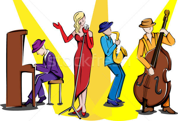 Jazz Mann Gruppe weiblichen Band Zeichnung Stock foto © artisticco