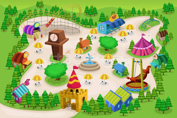 Parc de distractii hartă familie copii vară călători Imagine de stoc © artisticco
