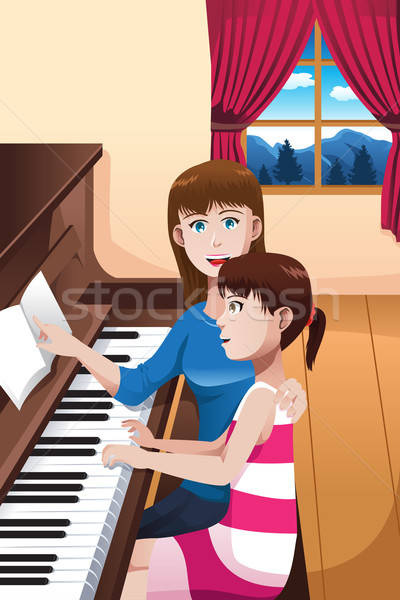 A girl learning to play a piano Stock photo © artisticco