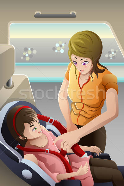 Mother strapping seatbelt on her child car seat Stock photo © artisticco