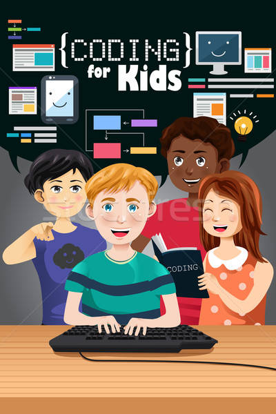 Verschlüsselung Kinder Plakat Computer Mädchen Kinder Stock foto © artisticco
