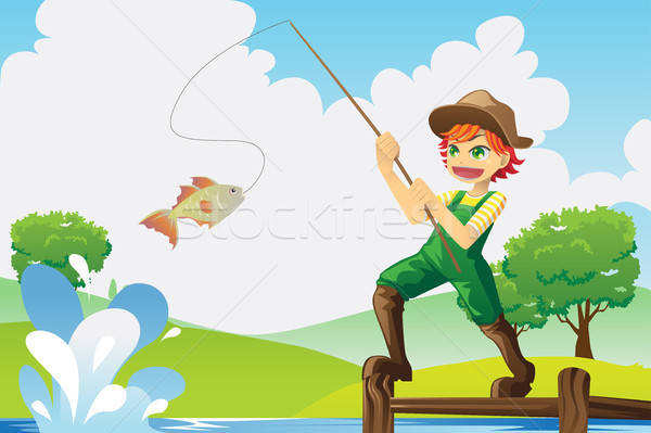 Boy going fishing Stock photo © artisticco