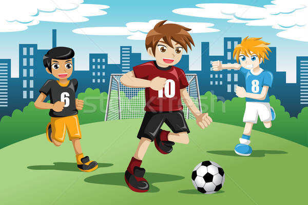 Сток-фото: детей, · играющих · Футбол · счастливым · детей · спорт · футбола