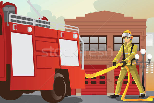 Stockfoto: Werken · brandweerman · uit · baan