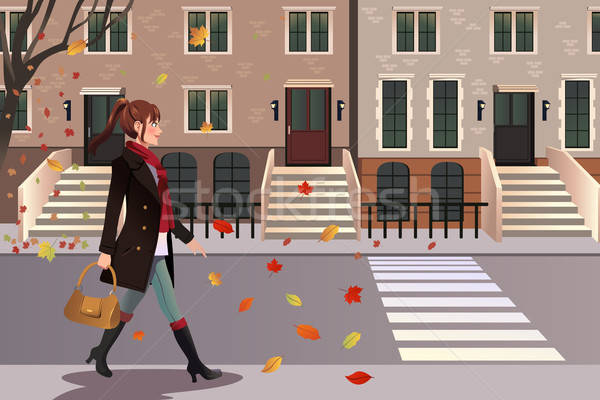 Elegante Nina Caminando Nueva York Mujer Calle Ilustracion Vectorial C Artisticco Stockfresh