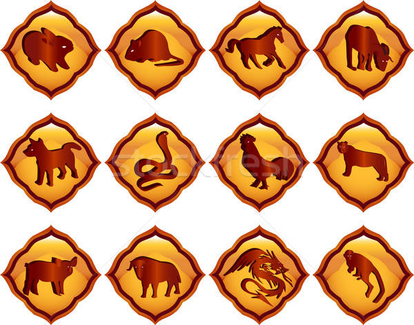 Chinesisch Astrologie Sternzeichen Zeichen Hund Hintergrund Stock foto © artisticco
