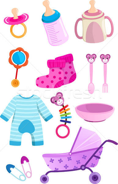 Baby ingesteld kleding beker lepel kleding Stockfoto © artisticco