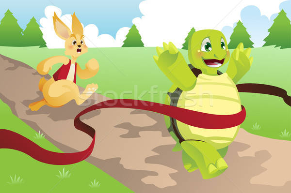 Schildpad haas racing dieren cartoon concept Stockfoto © artisticco
