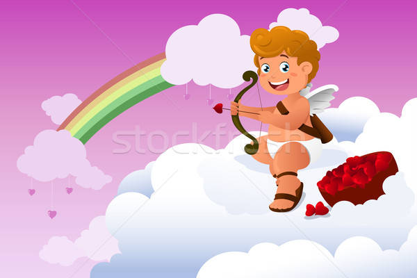 Valentin nap szeretet angyal szivárvány felhő rajz Stock fotó © artisticco