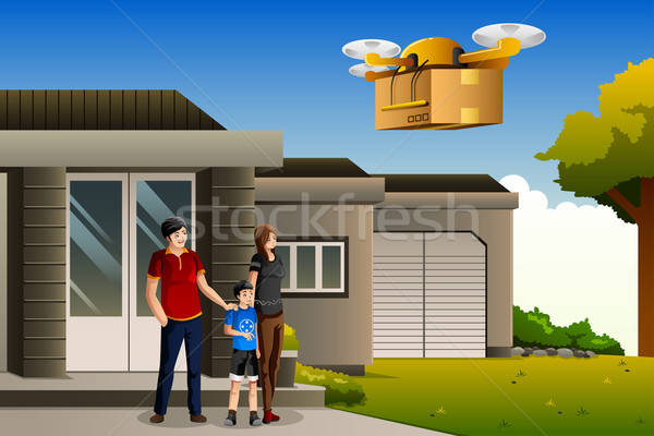 Family expecting a drone package delivery Stock photo © artisticco