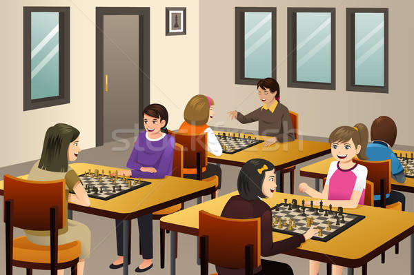 Meisjes spelen schaken club kinderen sport Stockfoto © artisticco