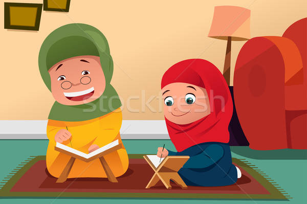 Muslim Mother and Daughter Studying Quran at Home Stock photo © artisticco