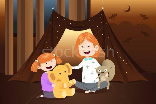 Mutter Tochter spielen Puppen home Illustration Stock foto © artisticco
