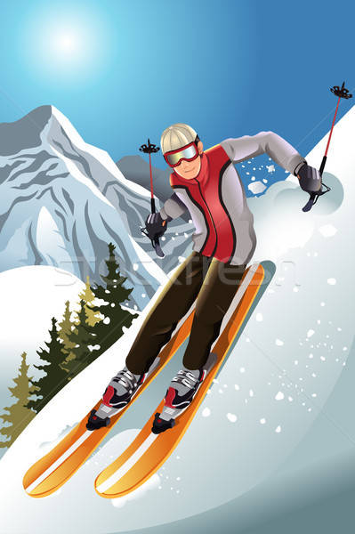 Narciarz górskich narty człowiek fitness śniegu Zdjęcia stock © artisticco