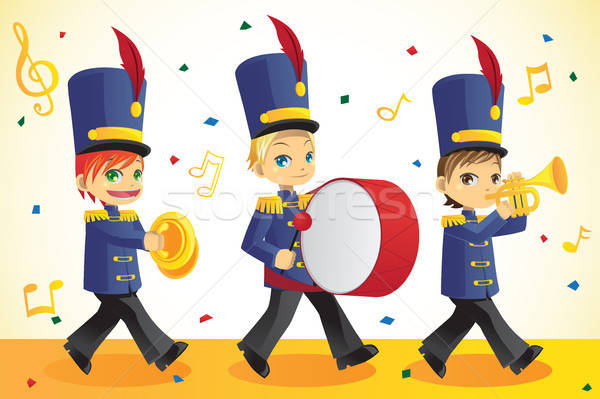 Bandă copii băiat suna desen animat tambur Imagine de stoc © artisticco