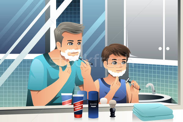 Father and son shaving together Stock photo © artisticco