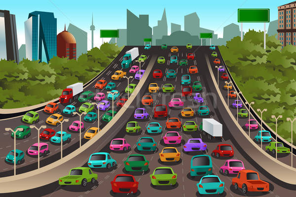 [[stock_photo]]: Trafic · autoroute · route · bâtiments · urbaine · dessin