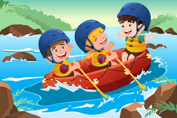 Kinderen boot drie gelukkig kinderen oefening Stockfoto © artisticco
