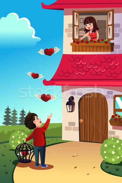 Férfi küldés szeretet barátnő valentin nap fiatal Stock fotó © artisticco