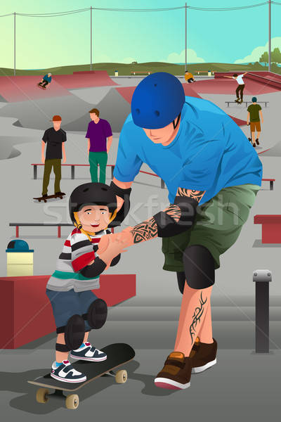 Padre insegnamento figlio skateboarding famiglia sorriso Foto d'archivio © artisticco