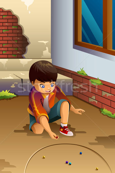 Băiat joc marmura în aer liber copil Imagine de stoc © artisticco