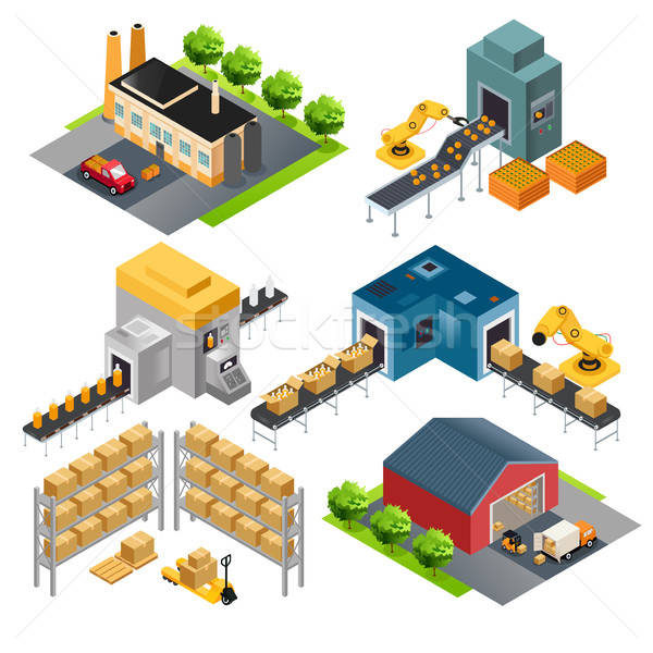 Stock photo: Isometric industrial factory buildings