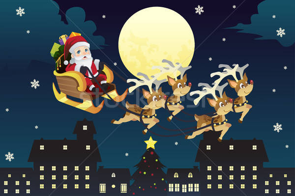 Santa riding sleigh with reindeers Stock photo © artisticco