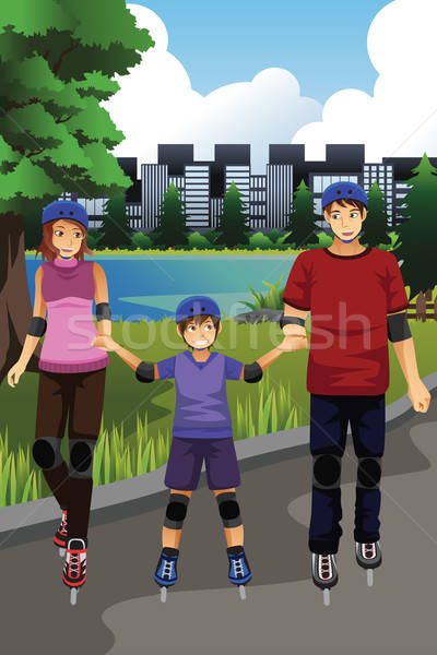 Family Rollerblading in a Park Stock photo © artisticco