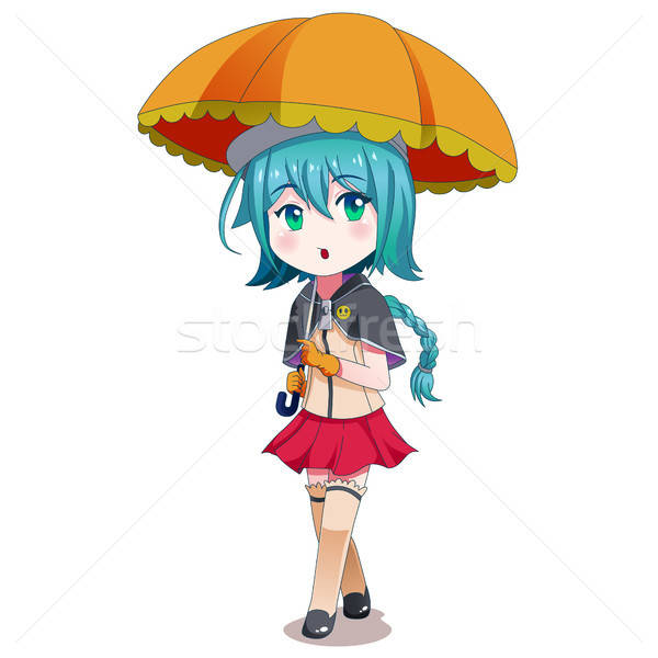 Anime Girl Holding Umbrella Illustration Stock photo © artisticco