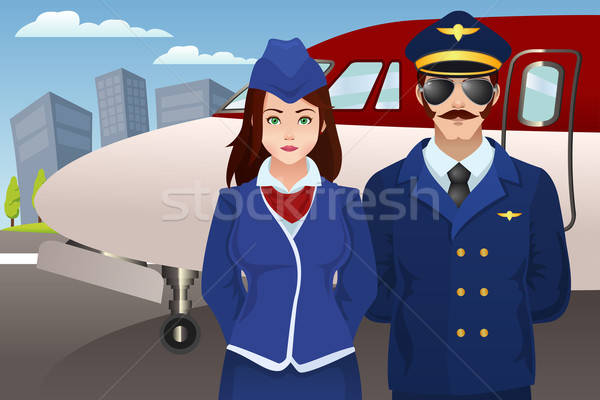 Piloot stewardess vliegtuig permanente man vliegtuig Stockfoto © artisticco