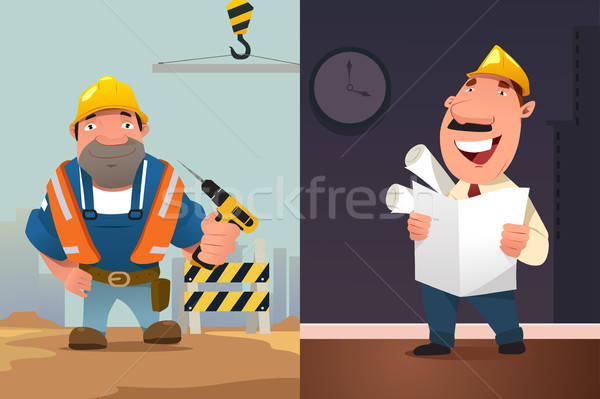 Muncitor in constructii arhitect desen animat casă industrie lucrător Imagine de stoc © artisticco